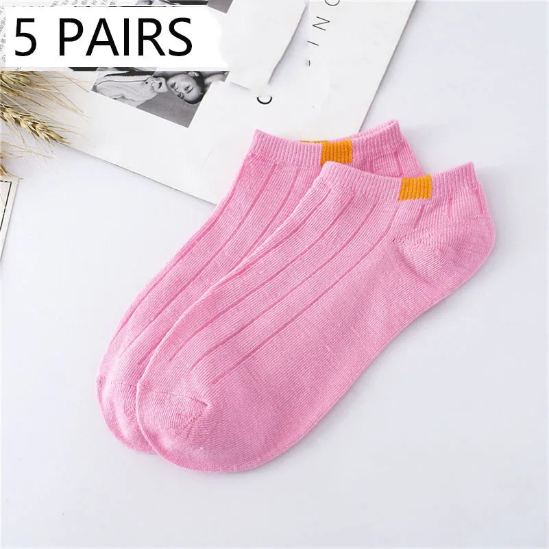 5 Pairs Socks Womens Summer Autumn Socks Women Quality Cotton Cute Set Japanese Style Sports Fashion Short Ankle Socks Harajuku