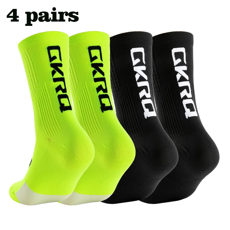 GKRQ 4pairs 2023 New Cycling Socks Bike Nurse Compression Road Bike Running Mtb Knee-high White Sports Funny Brand Black