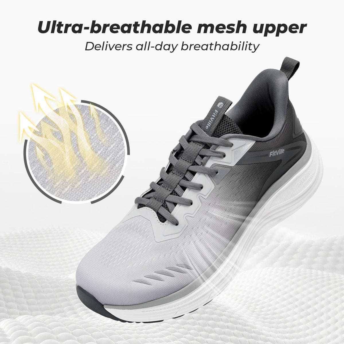 Fitville Men's Sports Sneakers Extra Wide Toe Box Running Shoes for Men Mesh Breathable Anti-slip Walking Footwear Arch Support