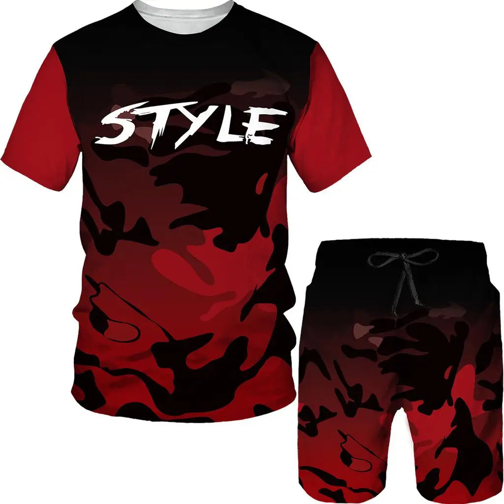 Summer Men Camouflage T shirt Set 3D Print Men's Tracksuit Suit Outdoor Camping Hunting Oversized Casual Tee Shorts 2PCS Outfits