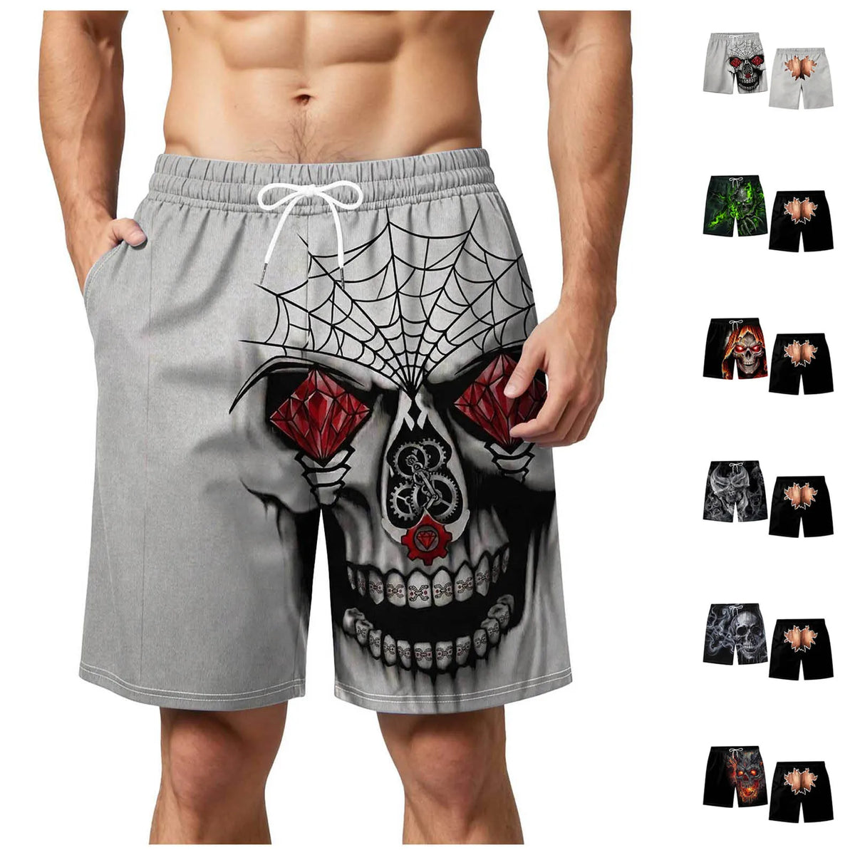 Men's 3D Halloween Butt Print Handsome Funny And Hilarious Casual Shorts Mens Swimming Short