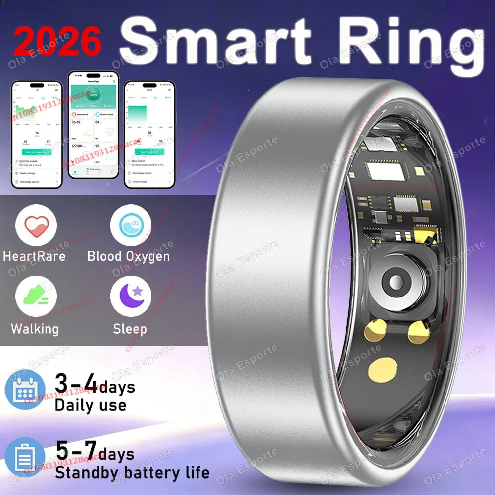 2026 Smart Ring Blood Pressure Heart Rate Sleep Monitoring Smartring IP68 & 5ATM Waterproof Multi-sport Mode Smartring Man Women
