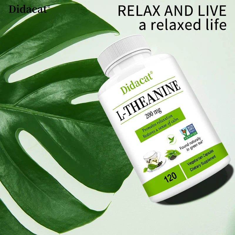 L-Theanine 200mg Vegetarian Capsules, Natural Amino Acid Supplement for Relaxation & Mood Balance, Support Mental Focus & Calm