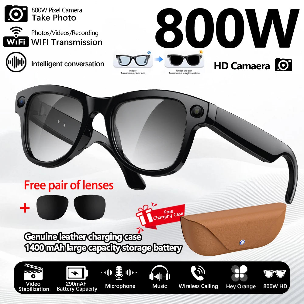 NEW 4K HD Smart Glasses 800W HD Camera AI Large Model IP54 Waterproof AI Dialogue Translation Music Smart Glasses Men Women