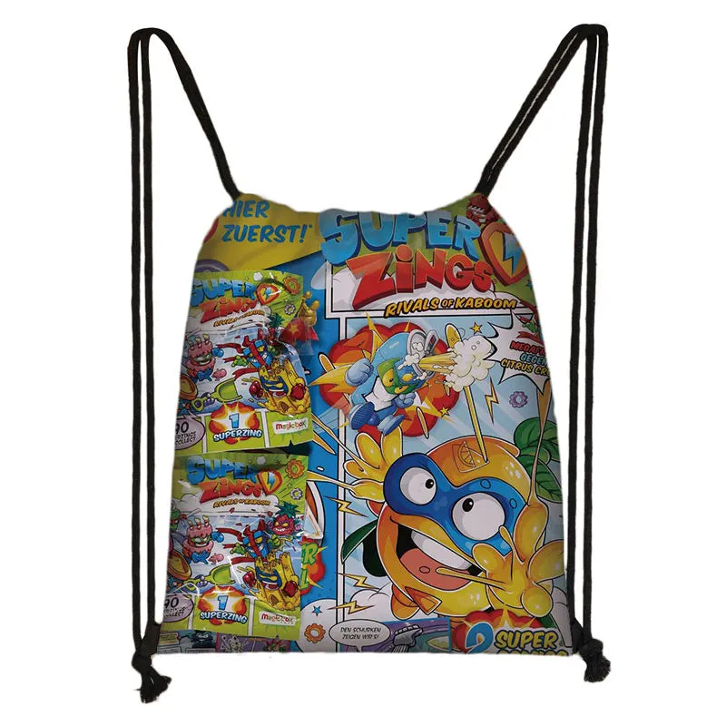 Cartoon Super Zings Drawstring Bag Boys Girls Casual Backpack Youth Lightweight Super Zings Printing Bags Storage Bag Gift