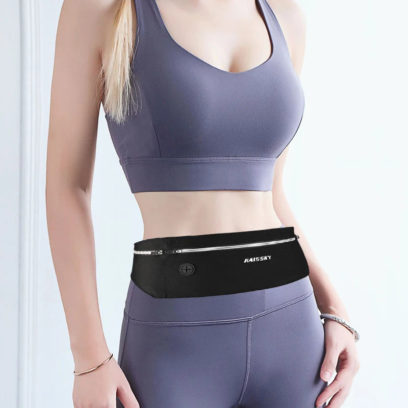HAISSKY Ultra-thin Waistband Running Bags Men Women Outdoor Sports Fitenss Elastic Adjustable Waist Pack For Phone Earphone Keys