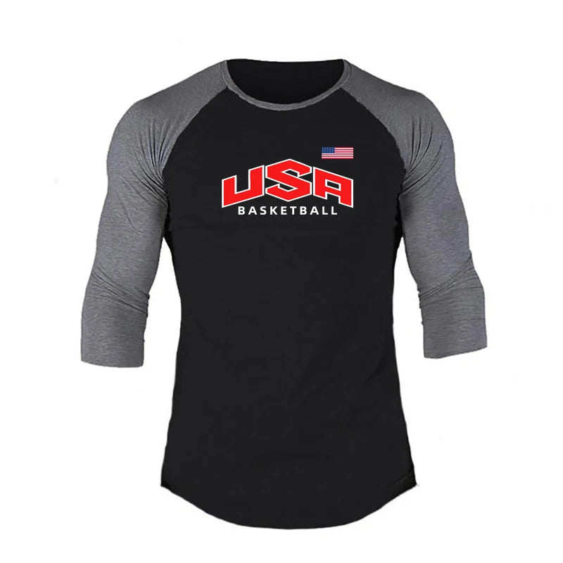 Autumn and Winter Cotton Patchwork Breathable Sweat-wicking Tops Men's Fitness Casual T-shirt Running Training Short Sleeves