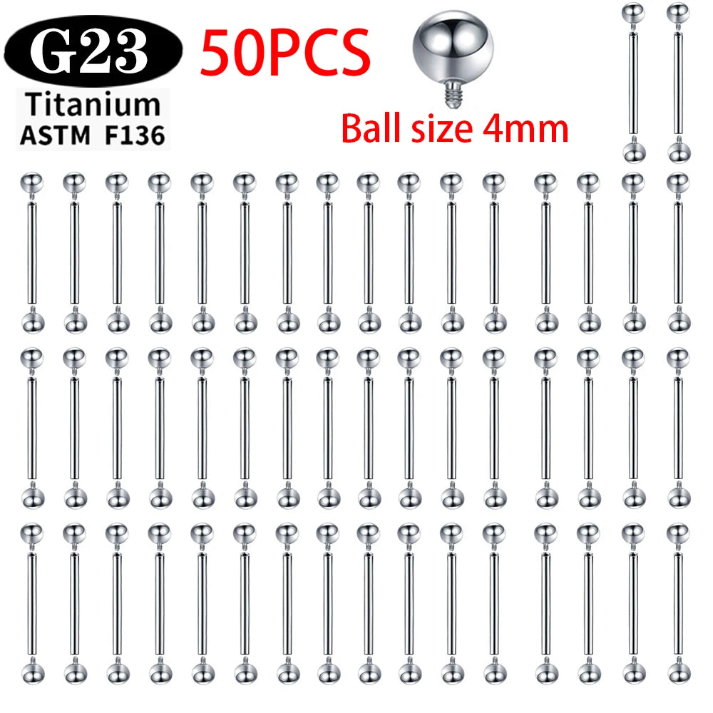 Implant Grade Titanium ASTM F136 Internal Thread Straight Barbells Tongue Ring Earrings Piercing Jewelry Bar 2/5/50pcs/lot