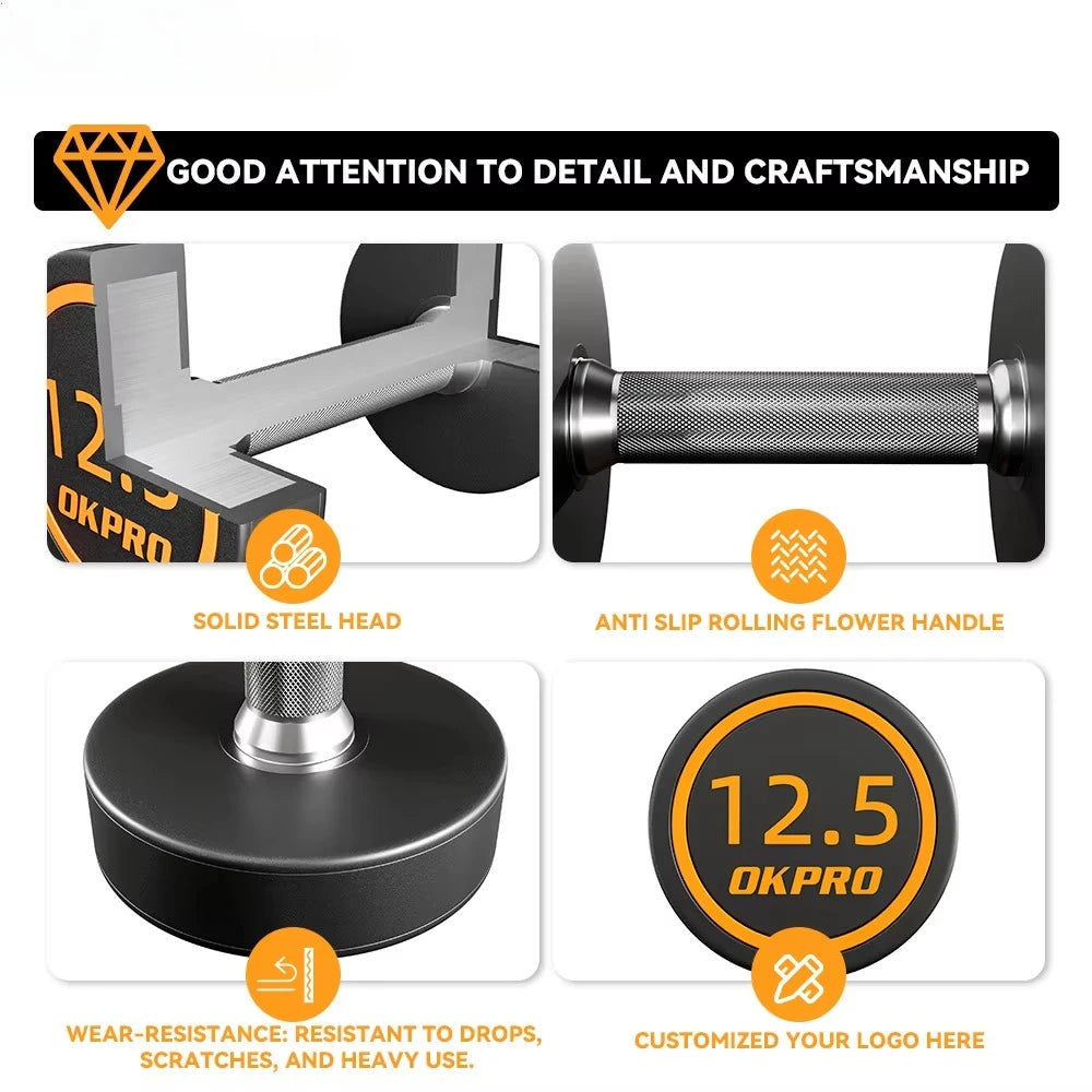 Rubber-coated Round-head Electroplated Dumbbell Set, Made of Pure Steel with Ergonomic Grip, for Personal Fitness Trainers.