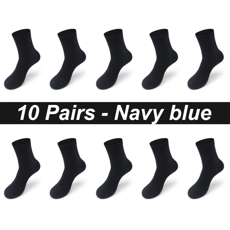 Bamboo Fiber Men's Socks 10Pairs Black Business Soft Breathable Long High Quality Autumn for New Male Sock Plus Size 39-48