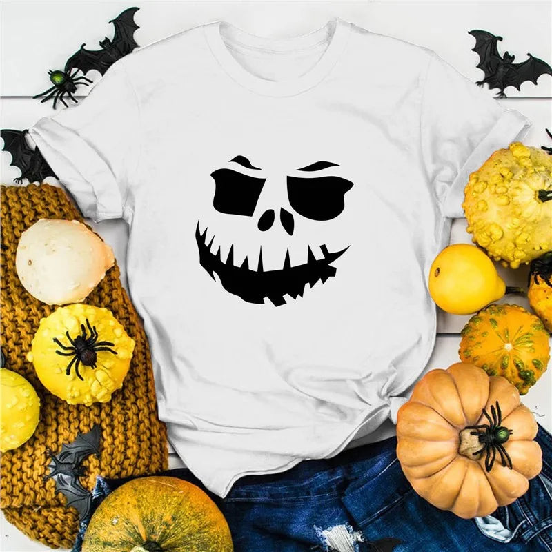 Halloween Pure Cotton Printed Men's and Women's Summer Personalized Short Sleeved New Fashion Trend Loose Casual T-shirt