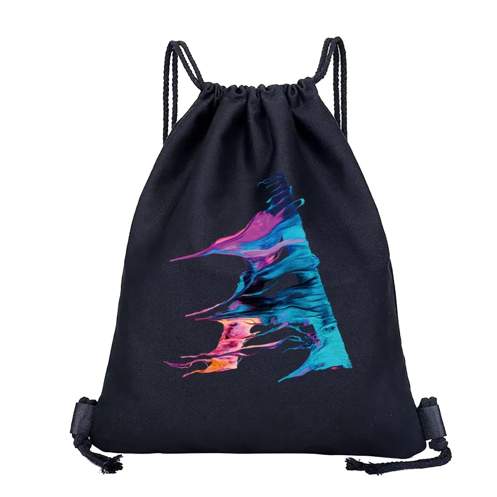 26 Initials Print Drawstring Bag Backpack Men and Women Beach Sports Travel Backpack Kid Gift Supplies Bag Portable Sundries Bag