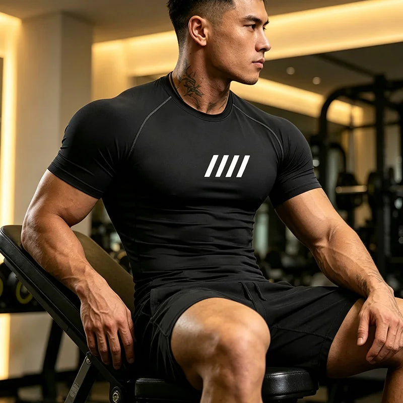 Men's Compact Lightweight Fitness Sport Shirt Short Sleeve, 2D Print Design, Quick-Drying Running Fitness T-Shirt-J47