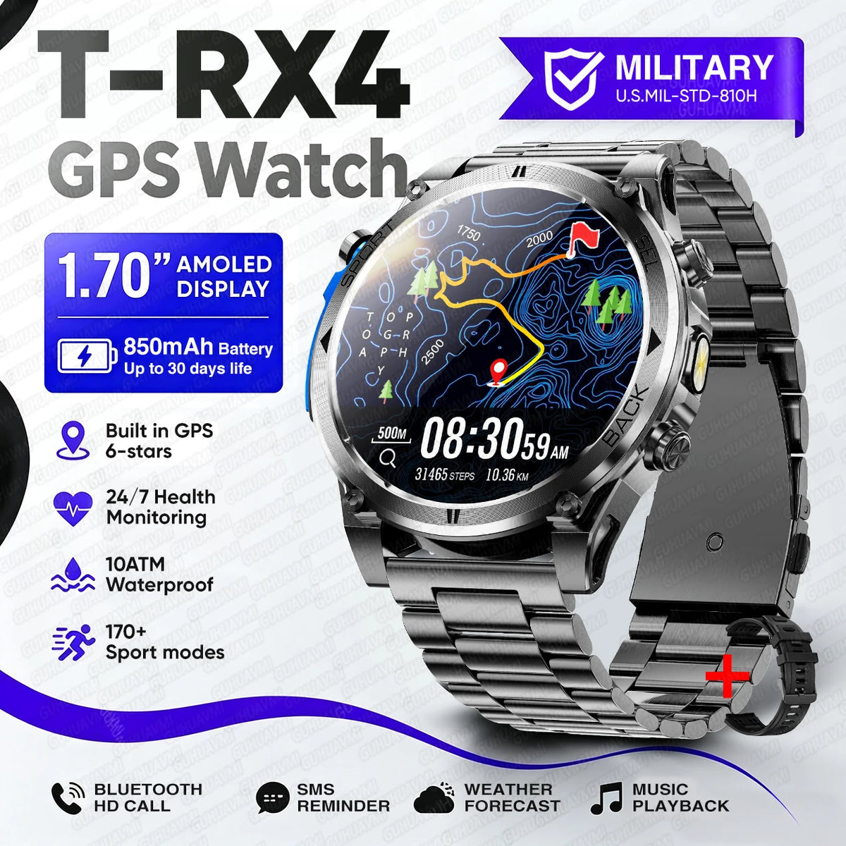 T-RX4 Ultra GPS Outdoors Military Smart Watch Men 1.7
