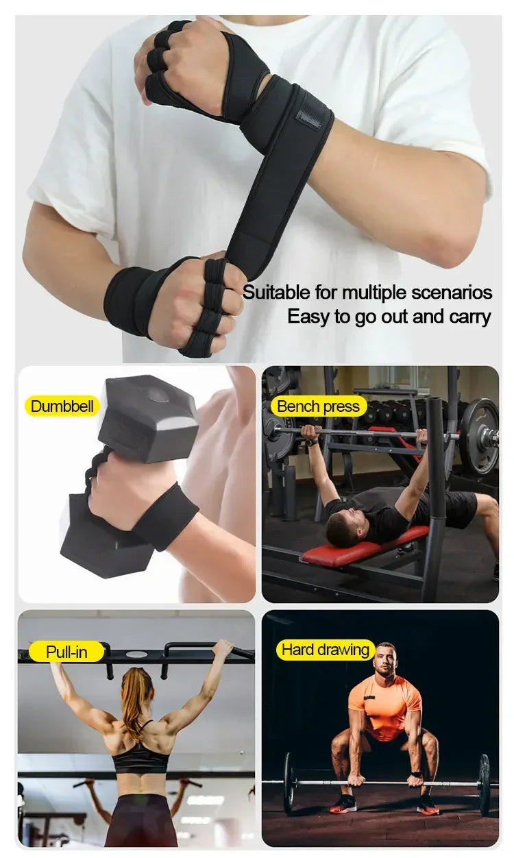 Half Finger Weight Training Gloves for Men Women Fitness Sports Wrist Palm Protector Gloves Anti-slip Gym Cycling Gloves Black