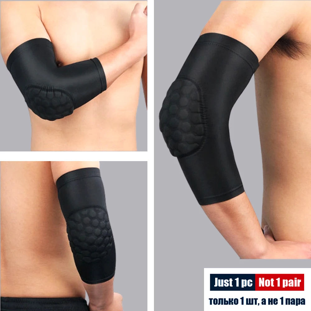 1Pcs Sports Elbow Compression Sleeve Arm Forearm Support Brace Crashproof Honeycomb Pad Cycling Running Basketball Arm Guard