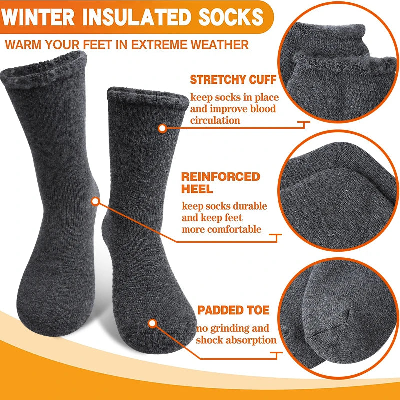 3Pairs Men's Fleece Lined Thermal Crew Socks Winter Plush Mid-Calf for Snow & Indoor Dark Solid Comfort Terry Socks Daily Wear