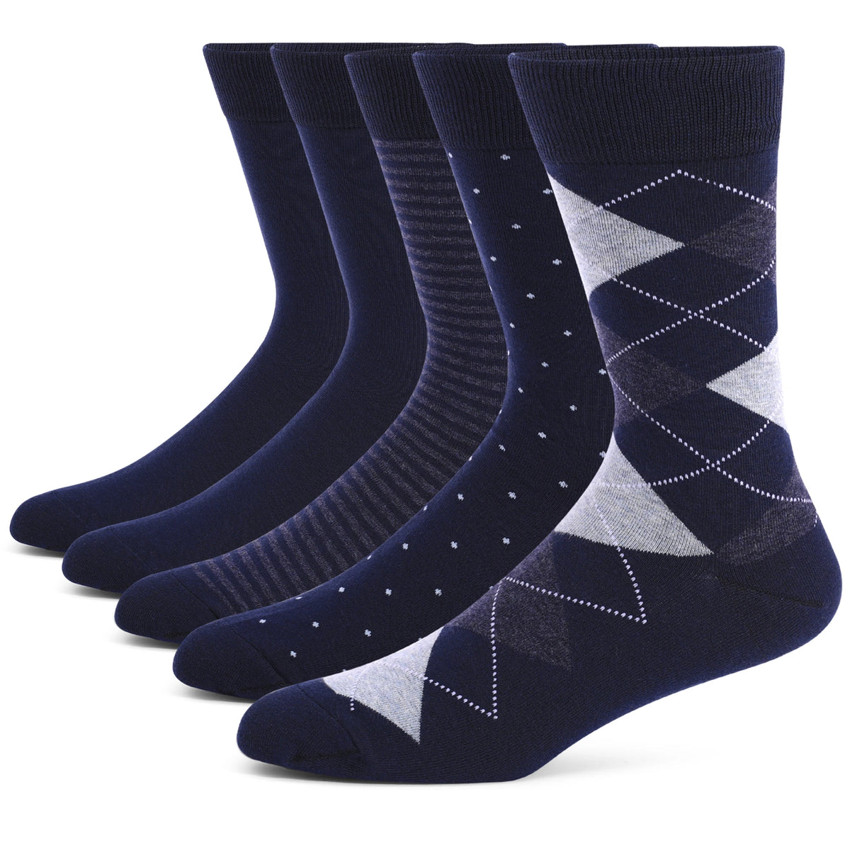5 Pairs Mens Dress Socks Plus Large Size,High Quality Combed Cotton Crew Socks,Black Cool Argyle Breathable Casual Socks for Men