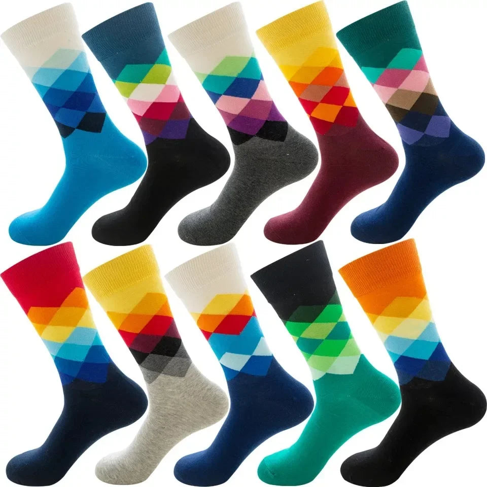 10 Pairs Lot Pack Men Women Couples Lover Socks New Arrival Rhombus Animal Christmas Cartoon Fruit Food Dot Cotton Happy Socks