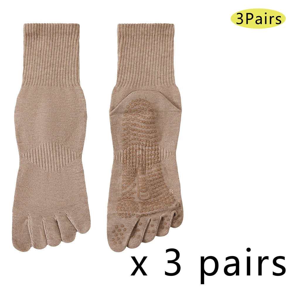 1/3 Pairs Men's 5-Toe Yoga Socks in Cotton Non-Slip Silicone Grip Sweat-Absorbent Pilates Socks for Gym Fitness Indoor Training