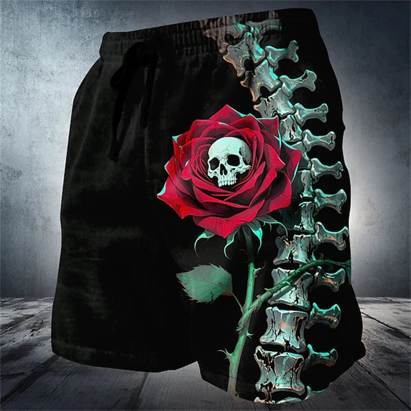 Trendy Halloween Men's Shorts Fashionable 3D Skull Print Drawstring Shorts Relaxed Street Style Oversized Comfort Shorts