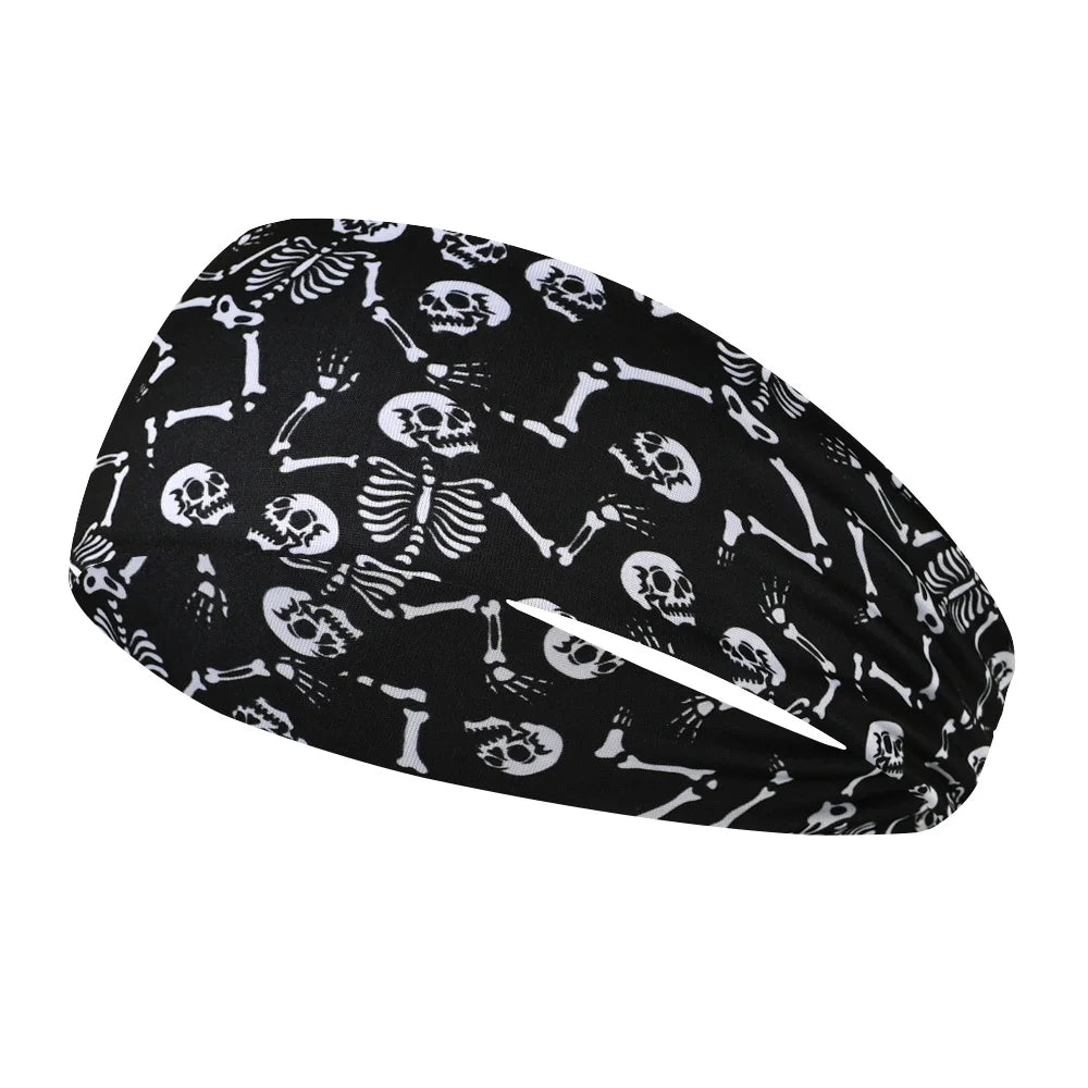Elastic skull print sports headband, sweat-absorbent sports headband, unisex non-slip fitness headband, cycling street headband