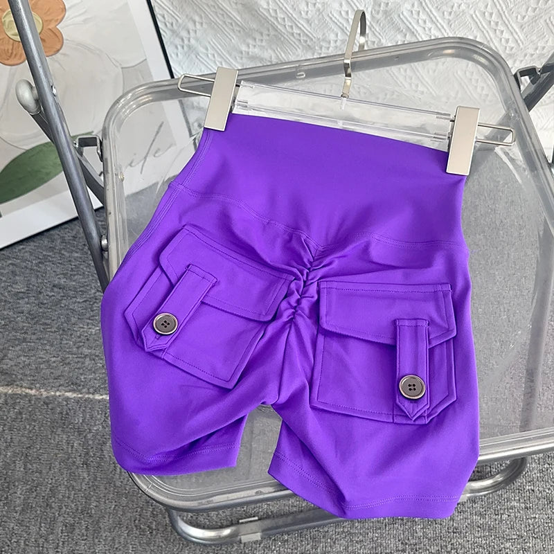 Nude High Waist Peach Butt Sport With Pocket Yoga Shorts Leggings Quick Drying Gym Training Cycling Outdoor sports Shorts