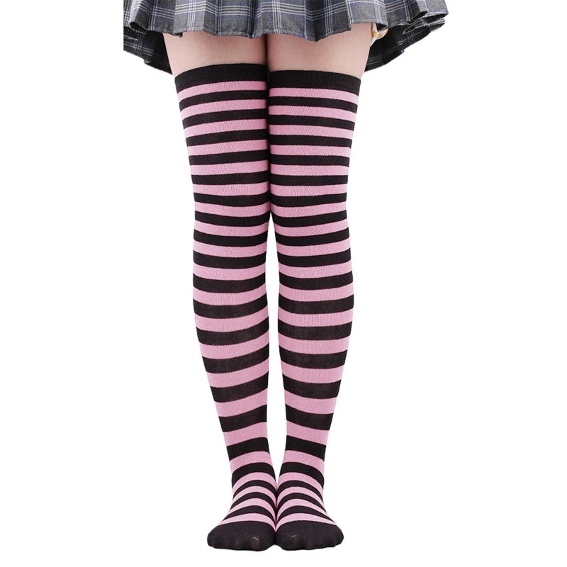 Thigh High Socks Japanese Cosplay Anime Multicolor Striped Printed Over Knee Long Stockings for Women Leg Warmer