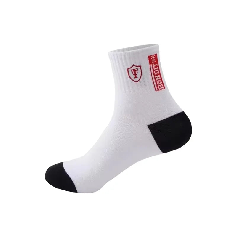 5 Pairs of Autumn and Winter MEN'S Sports Socks for Summer Leisure, Sweat Wicking, Lightweight and Breathable Basketball Socks