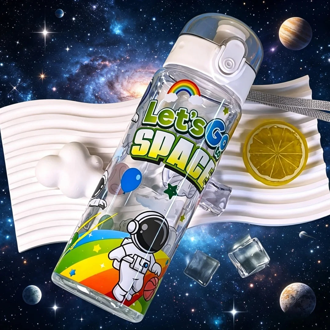 Transparent Cool Astronaut Cartoon Water Bottle, Stylish High Appearance, Lightweight Leakproof Design with Lanyard,Gift,School