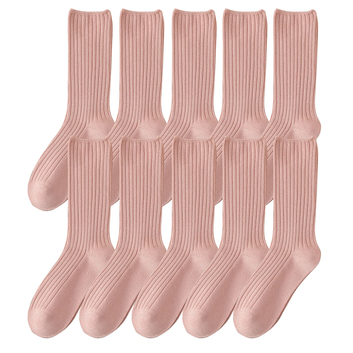 10Pairs Retro Women Cotton Loose Socks Autumn Winter Knitting Solid Color Long Black Korean Japanese Student Girls