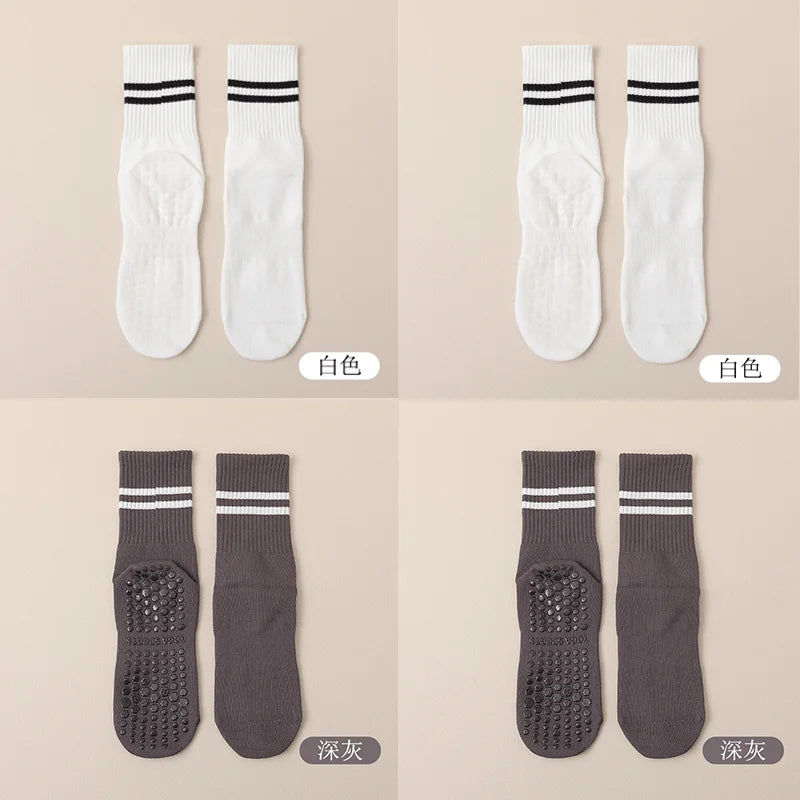 4pairs Women Anti-skid Yoga Socks Grips Cotton Mid-tube Bottom Breathable Fitness Dance Barre Workout Pilates Socks 8 Colors