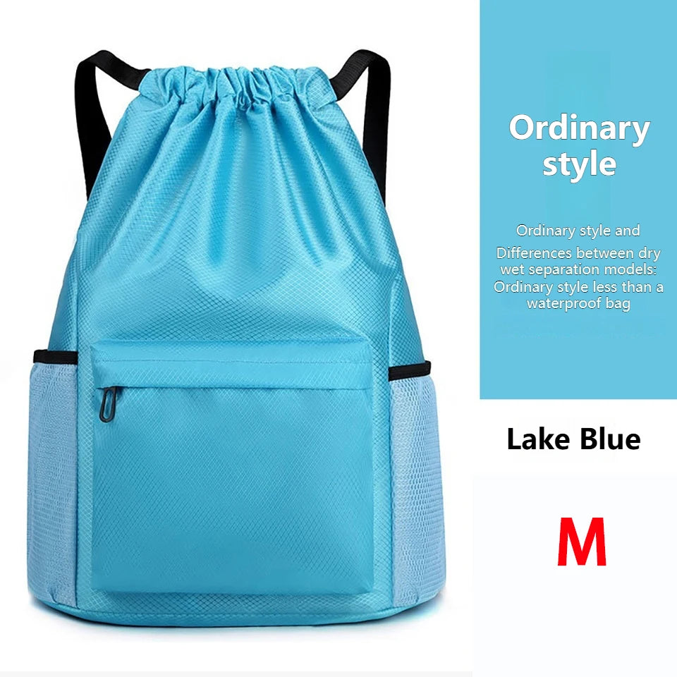 Loogdeel Portable Gym Football Drawstring Bag Quick Drying Large Capacity Oxford Cloth Backpack Solid Color Adjustable Straps