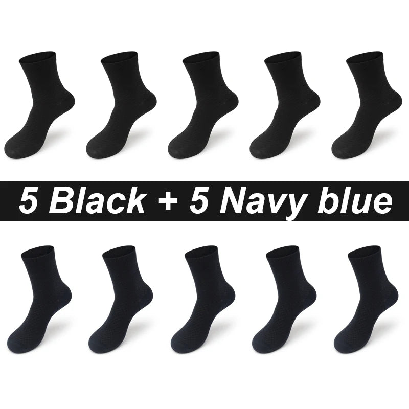 Bamboo Fiber Men's Socks 10Pairs Black Business Soft Breathable Long High Quality Autumn for New Male Sock Plus Size 39-48