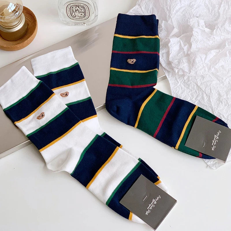 Good Quality Cartoon Gentleman Bear Men's Socks Cotton Harajuku Style Sport Boys Skateboard Novelty Breathable Christmas Gifts