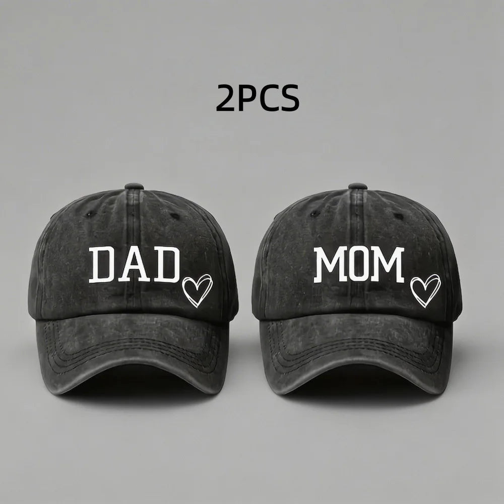 DAD MOM Washed Cotton Baseball Caps Unisex Denim Sport Hat Family Couple Sun Hats Outdoor Soft Top Breathable Sunshade Caps