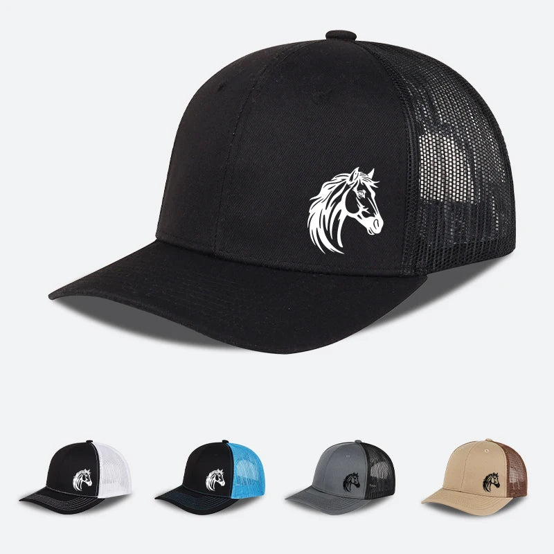 Western Horse Head Print Trucker Cap Adjustable Unisex Cowboy Riding Mesh Sun Hat