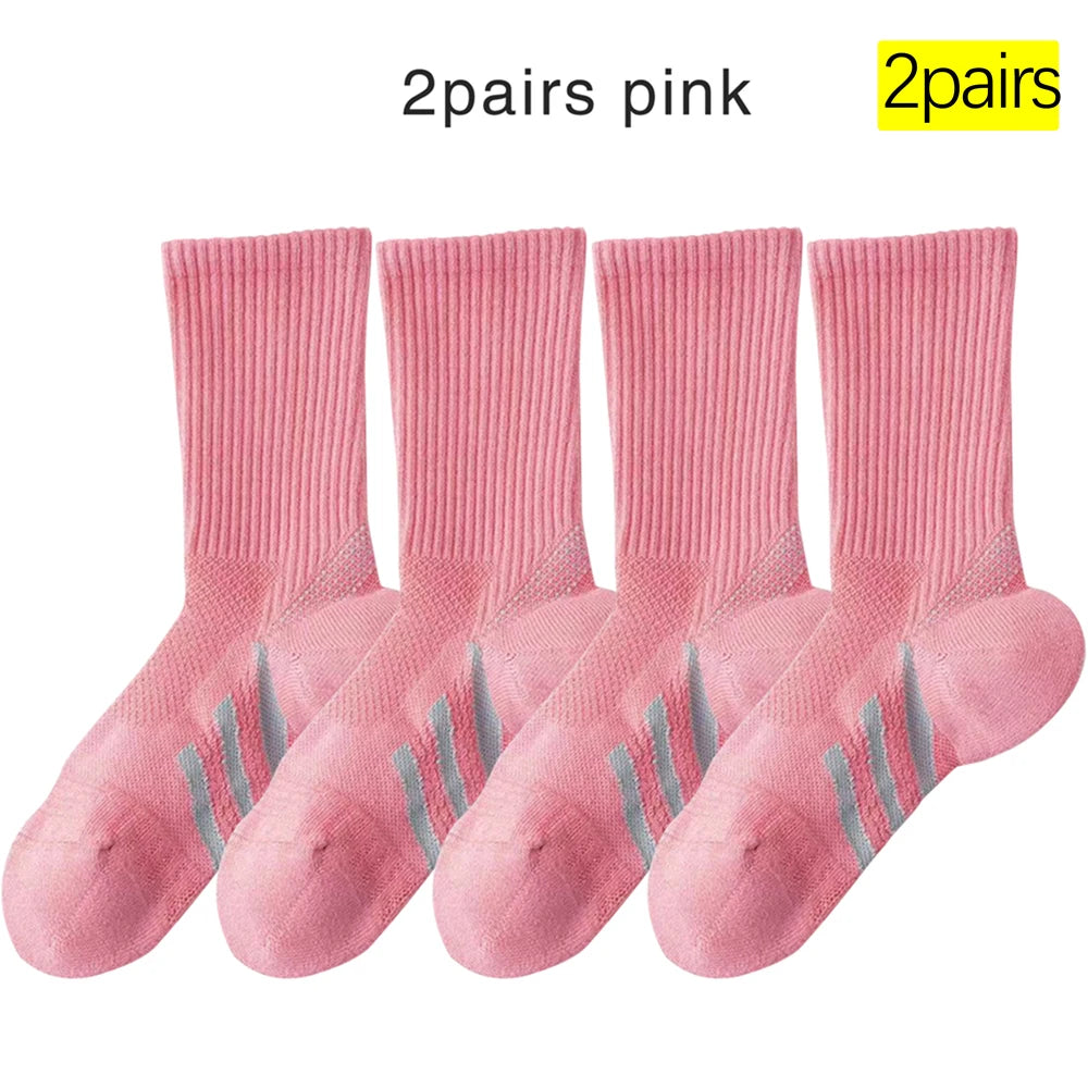 1/2Pairs Professional Arch Support Thick Cushioned Mid-Calf Socks (Badminton/Tennis/Fitness) Shock Absorbing Performance Socks