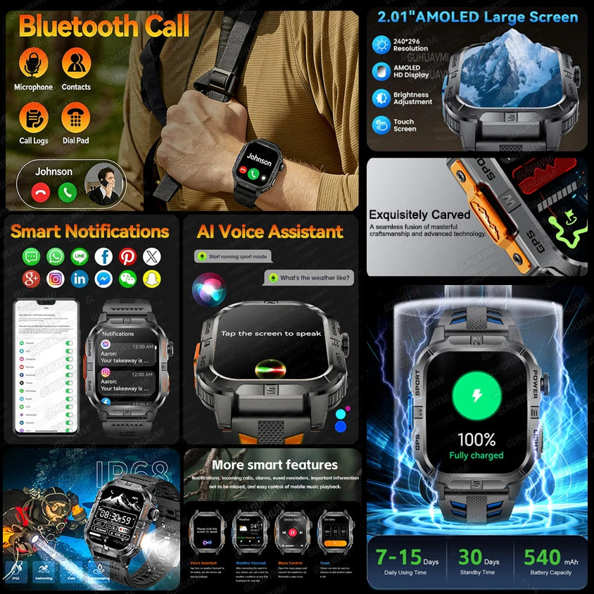 New Military Grade Smart Watch Men 2.01