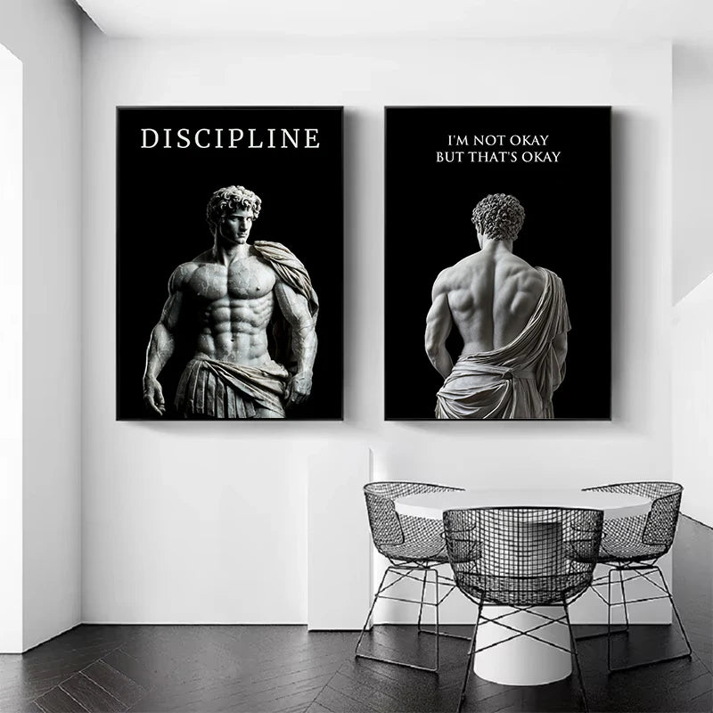 Retro Spartan Warrior Caesar Roman Statue Motivational Quotes Poste Canvas Painting Wall Art Pictures Home Gym Decor Gift