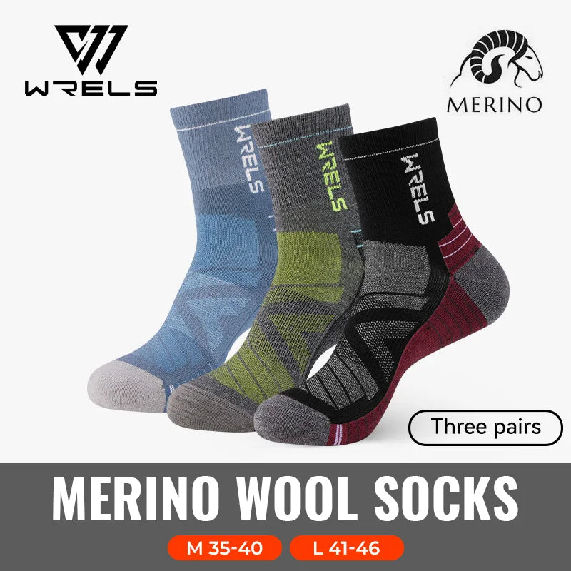 WRELS 1/2/3pairs Merino Wool Socks Thermal Warm Winter High Elastic Thick Hiking Socks Moisture Absorption Wool Sports Socks