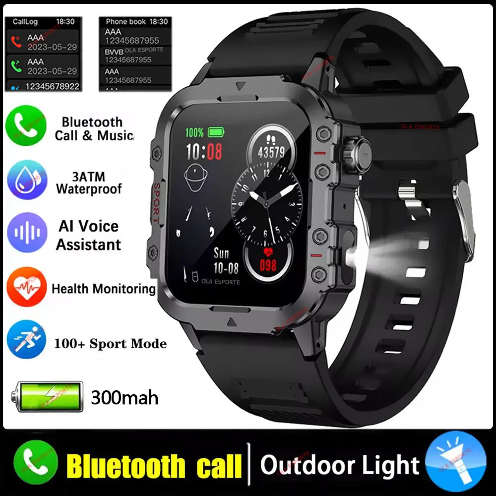 2026 New Military Smart Watch Men 3ATM Outdoor Sports Fitness Tracker Blood Pressure Health Monitor BT Calls GPS Smartwatch Hw12