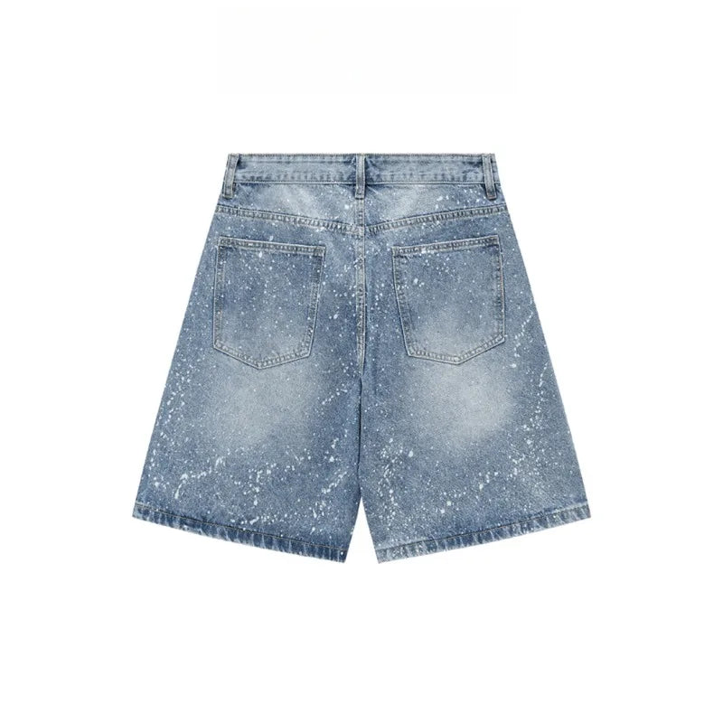 Vintage Men's Denim Shorts Jorts Summer New High Waist Loose Fit Retro American Style Five Inch Casual Pants
