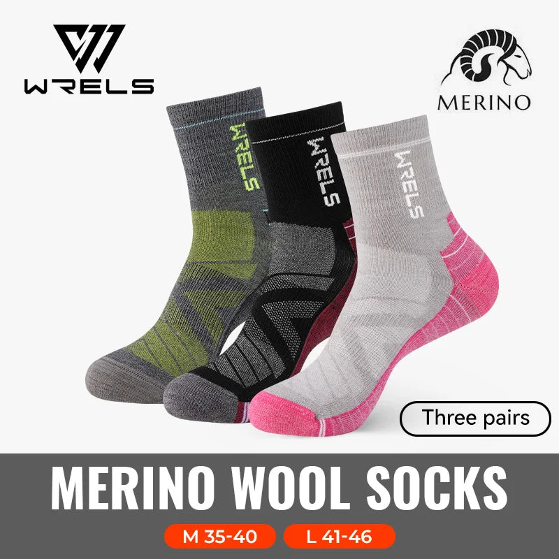 WRELS 1/2/3pairs Merino Wool Socks Thermal Warm Winter High Elastic Thick Hiking Socks Moisture Absorption Wool Sports Socks