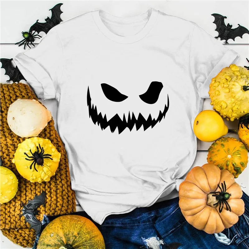 Halloween Pure Cotton Printed Men's and Women's Summer Personalized Short Sleeved New Fashion Trend Loose Casual T-shirt