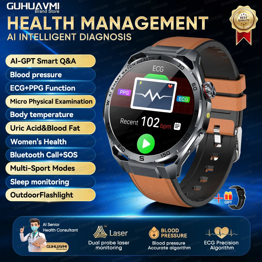 Newly Accurate Micro Physical Examination Health Smart Watch ECG Blood Fat/Pressure Heart Rate Call Sports Watch For iOS Android