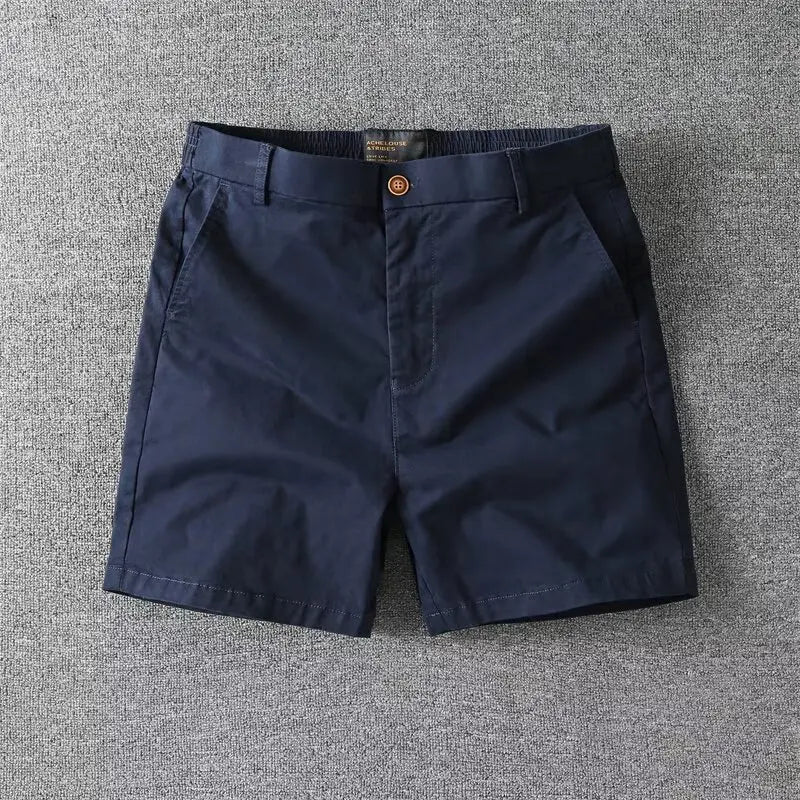 Men's Summer Casual Shorts Pure Cotton Solid Color Stretchy Straight Pants Trendy Hight Waist Elastic Waist Quarter Beach Pants