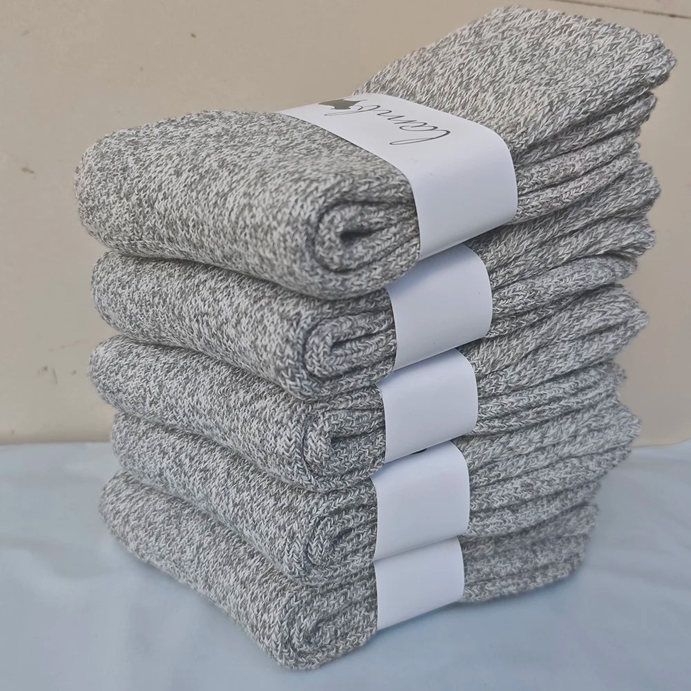3/5 Pair Winter Men's Merino Wool Socks Super Thick Warm High Quality Harajuku Retro Snow Casual Antifreeze Cashmere Socks Men