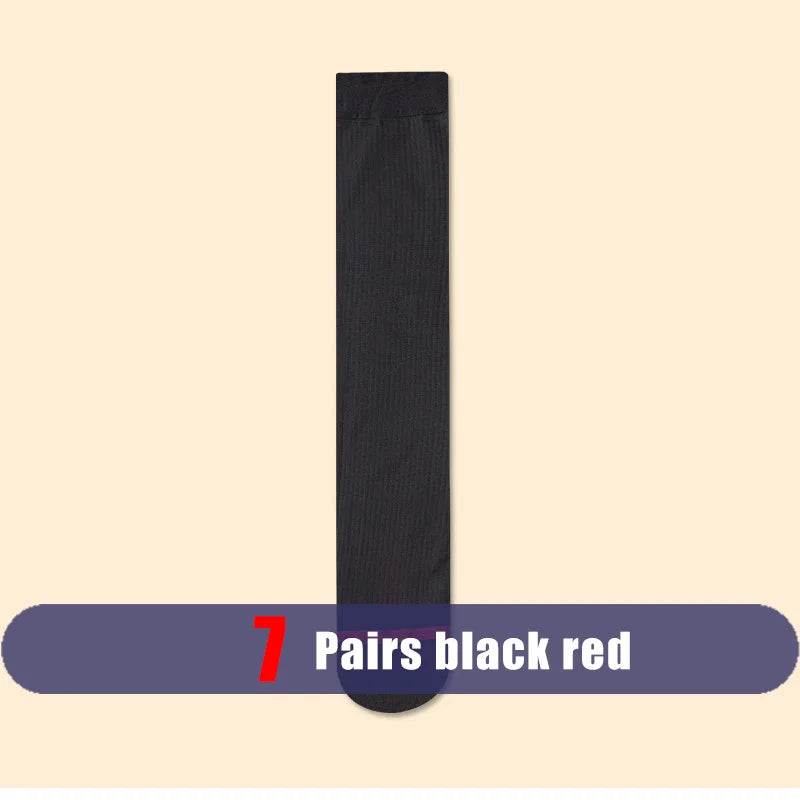7 Pairs Man Short Silk Socks Business Thin Nylon Striped Breathable Soft Elastic Below Knee Calf Formal Wear Crew Sock Gentleman