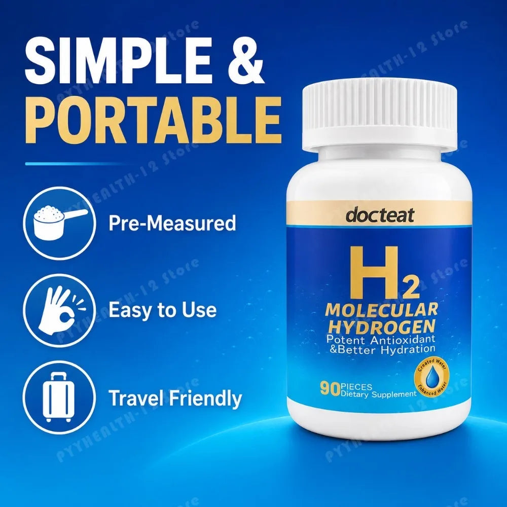 90pcs H2 Molecular Hydrogen Water Tablets with Magnesium 160mg Effervescent Drink Supplement for Travel Gym Home Hydration